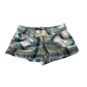L.e.i. Vintage Y2K Metallic Plaid Shorts Size 3 Low Rise Mini Cuffs Preppy